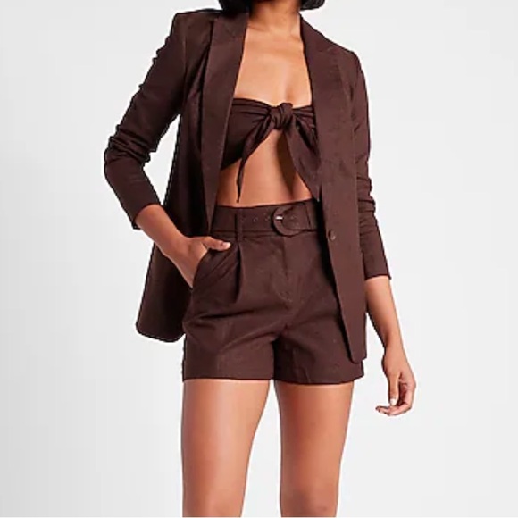 NWT Express Brown Linen-Blend Tie Front Bandeau Top XL • - Picture 2 of 8